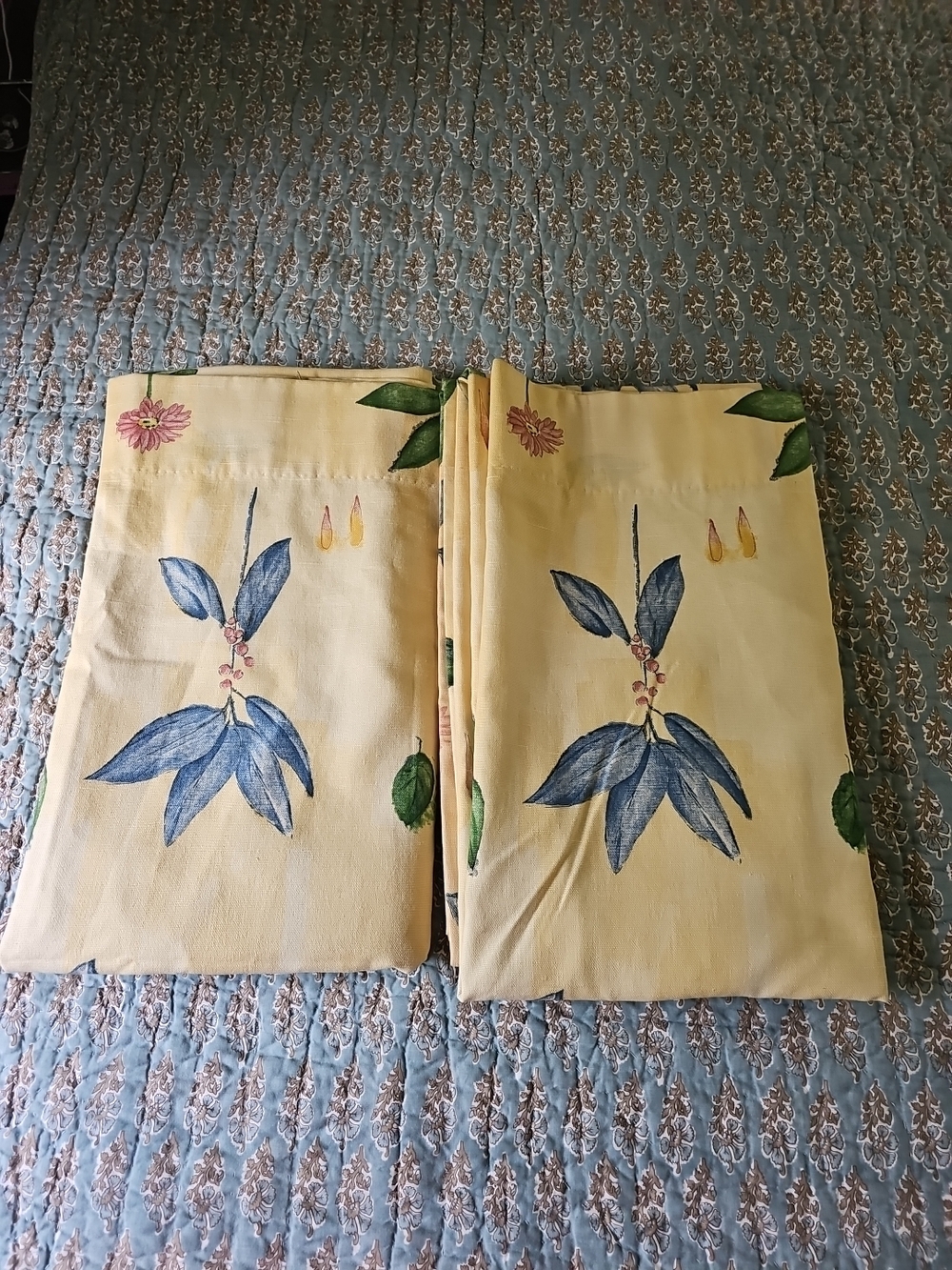 2- CROSCILL Gazebo Botanica Floral Yellow 48x80  Drapery Panels  EXCELLENT